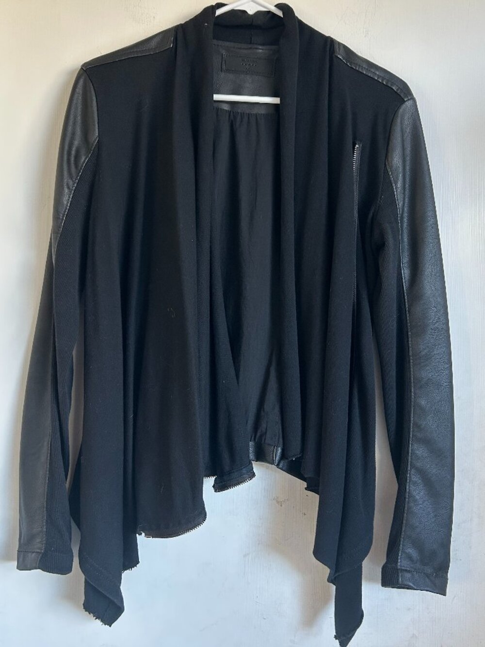Blank NYC - Black Draped Vegan Leather Jacket with Zipper